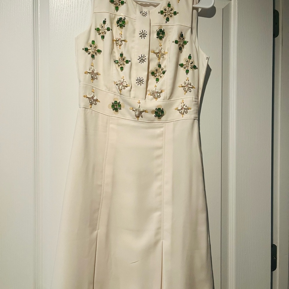Embellished Cream Sleeveless Dress